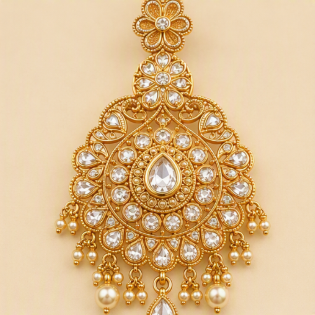 Elegant Floral Gold Maang Tikka – Traditional Bridal Design - Image 2