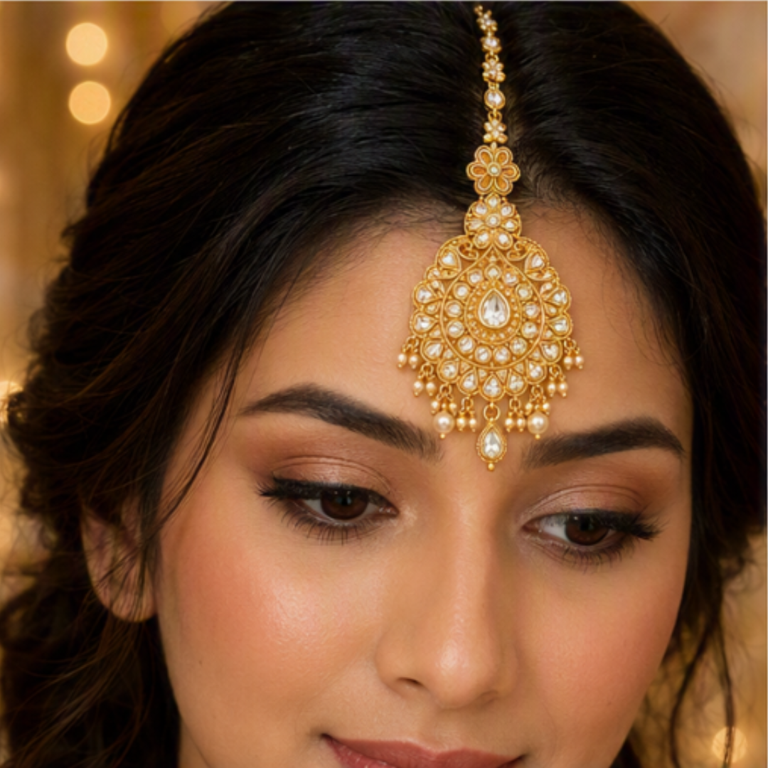 Elegant Floral Gold Maang Tikka – Traditional Bridal Design - Image 3