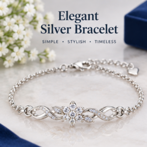 Elegant Infinity Silver Bracelet – Floral CZ Stone Design